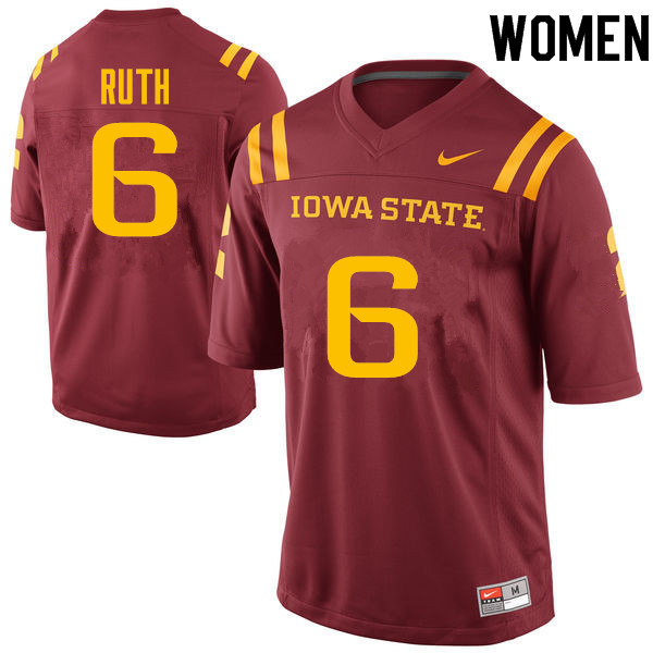 Women #6 De'Monte Ruth Iowa State Cyclones College Football Jerseys Sale-Cardinal